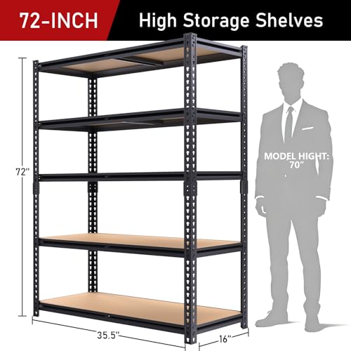 72" H Storage Shelves,Storage Shelves Heavy Duty,2400LBS Metal Shelving Units,Adjustable Garage Shelving Heavy Duty for Garage Storage,Warehouse,16"x35.5"x72 - size: 16"x35.5"x72"