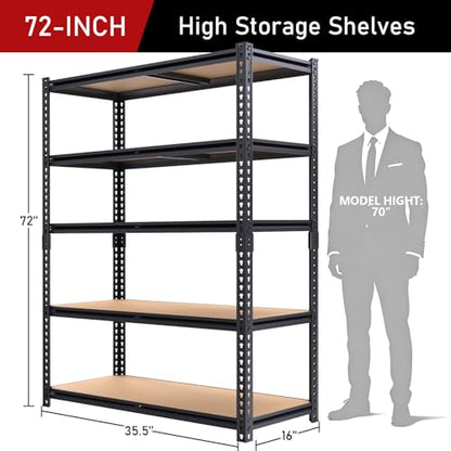 72" H Storage Shelves,Storage Shelves Heavy Duty,2400LBS Metal Shelving Units,Adjustable Garage Shelving Heavy Duty for Garage Storage,Warehouse,16"x35.5"x72 - size: 16"x35.5"x72"