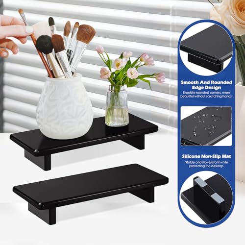 Small Black Bathroom Vanity Tray, Acrylic Soap Tray for Kitchen Countertop | 2-Pack, Compact for Small Spaces, Raised Base, Candle, Perfume, Jewelry Display, for Kitchen, Vanity, Sink, Desk - size: Black-Small-8.6x 3.6 x 1.5 inches
