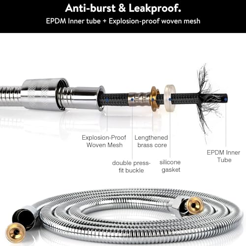 Shower Hose & Holder for Handhelds, 79" Extra Long Shower Hose, Built-in Explosion-Proof Braided Mesh Anti-leakage, 304 Stainless Steel Chrome Plated, with Shower Head Holder (chrome) - color: Chrome