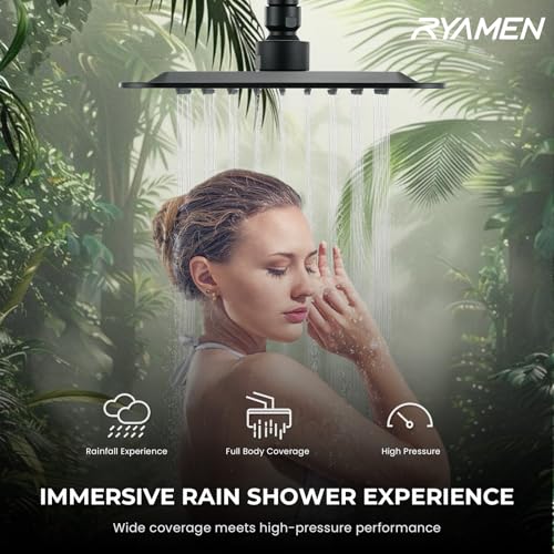 Dual Shower Head Combo, 8'' High Pressure Rain Shower Head with Handheld Spray, 6+1 Spray Settings Handheld Showerhead, Height Adjustable, One-touch Pause Button, Matte Black - color: Black