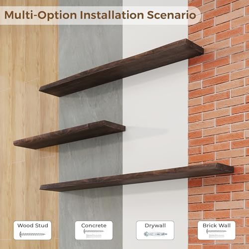 18 inch Floating Shelves for Wall Live Edge, Walnut, 2PCs | 8'' D Rustic Solid Elm Wood, Wall Mounted, Wall Shelves, Invisible Bracket, Living Room Bedroom Kitchen - color: Walnut Live Edge, size: 18x8x1.4in, Set of 2