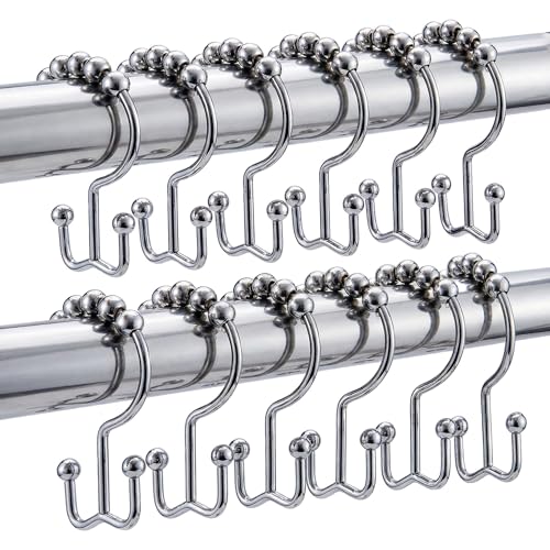 Shower Curtain Hooks Rings, Rust Resistant Metal Hangers Double Glide Shower Hooks Rings for Bathroom Rods Curtains, 12 PCS, Silvery - color: Silvery, size: 12 PCS