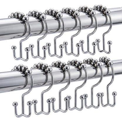 Shower Curtain Hooks Rings, Rust Resistant Metal Hangers Double Glide Shower Hooks Rings for Bathroom Rods Curtains, 12 PCS, Silvery - color: Silvery, size: 12 PCS