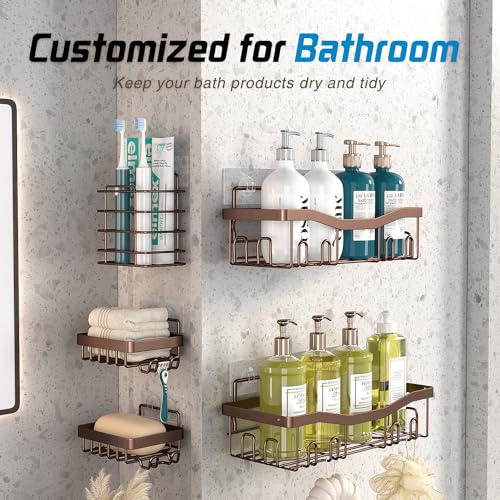 Youvip Adhesive Shower Caddy, No Drilling Bath Organizers 5 Pack, Rustproof Shelves with Soap Holder & Toothbrush Holder, Bathroom Organizers and Storage, Bronze - color: Bronze-5pc