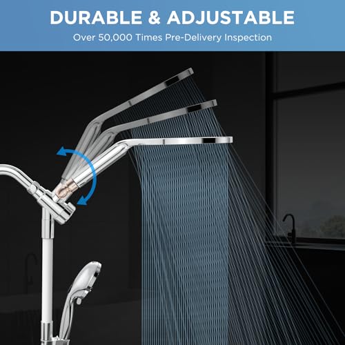 MakeFit Dual Handheld Shower Head Combo, 2-in-1 Rain Shower Heads System 8 Inch Rainfall Shower Head and 10 Modes High Pressure Hand Held Showerhead with Built-in Power Wash - color: Chrome, size: 8 Inch Standard