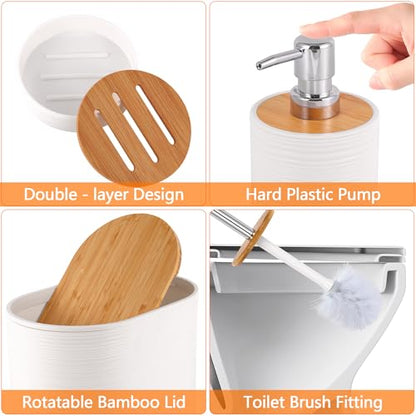 25 PCS White Bathroom Accessories Set丨Shower Curtain Bathroom Accessory | All-in-One Kit with Shower Curtain,rug,Trash Can,Toothbrush Holder,Toilet BrushSoap Dispenser,Toothbrush Cup,etc for Home - color: White