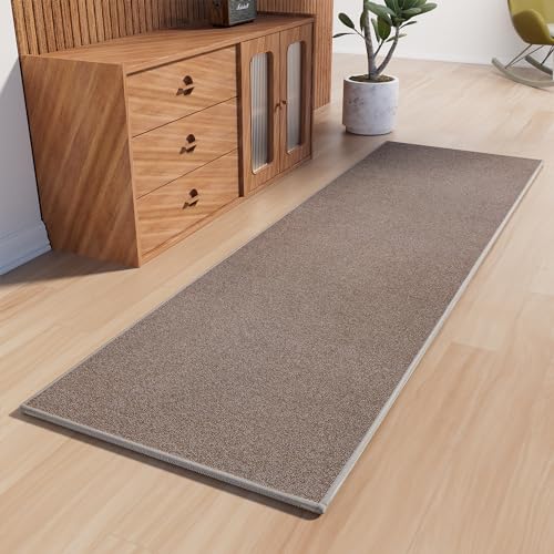 AREDO Runner Rug with Non Slip Rubber Backing, Washable Soft Floor Carpet for Kitchen, Hallway, Entryway Indoor, Bedroom, Laundry, Low Pile Area Rugs, Solid color with Pointillism style, 2*8 ft BROWN - color: Brown, size: 8' x 2' (runner)