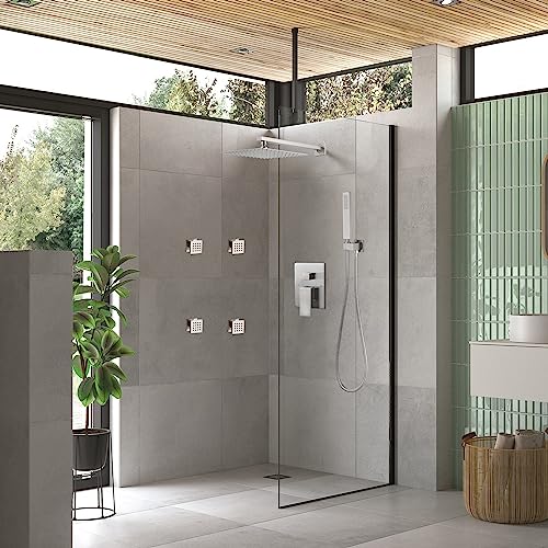 Full Body Shower System Concealed Shower Faucet Set with Body Massage Jets 10 Inch Shower Head Trim Kit 3 Function Wall Mount High Pressure for Bathroom - color: Brushed Nickel, style: 10"- 3 Function