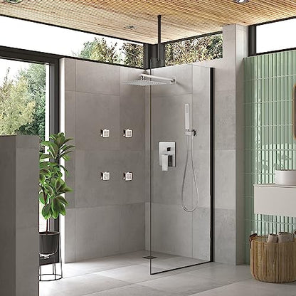 Full Body Shower System Concealed Shower Faucet Set with Body Massage Jets 10 Inch Shower Head Trim Kit 3 Function Wall Mount High Pressure for Bathroom - color: Brushed Nickel, style: 10"- 3 Function
