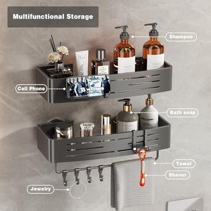 Voldra Shower Caddy Suction Cup, 1 Pack Shower Shelves for Inside Shower No Drilling, Aluminum Suction Showers Organizer with Towel Bar & Hooks Removable Bathroom Shelf Storage Rack(Gray) - style: Suction Cup Rectangle-1 Pack