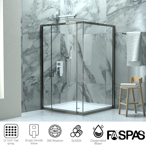 Polished Chrome Shower System with 12-Inch Rain Showerhead and Handheld | Innovative air-injection technology for low pressure, high-flow rate up to 3.22 GPM ensuring powerful consistent stream - color: Polished Chrome, style: 12"-Without Tub Spout