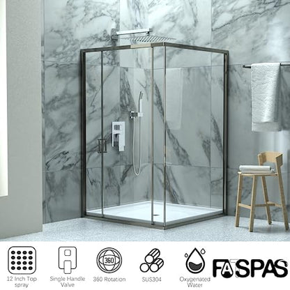 Polished Chrome Shower System with 12-Inch Rain Showerhead and Handheld | Innovative air-injection technology for low pressure, high-flow rate up to 3.22 GPM ensuring powerful consistent stream - color: Polished Chrome, style: 12"-Without Tub Spout