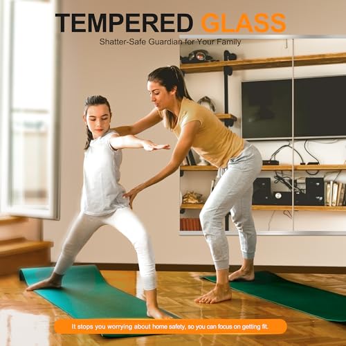 Home Gym Mirror, 48''x28''x2PCS Silver Wall Mounted | Large, Frameless, Tempered Glass, For Home Gym, Garage, Bedroom, Bathroom - size: 48''x28''x2PCS