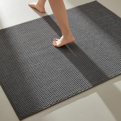 TYUU Large Bathroom Rugs Non Slip Washable Bath Rugs Super Absorbent Bathroom Rug Thin Quick Dry Low Pile Bath Mats, Dark Grey 36"x48" - color: Dark Grey, size: 3' X 4' (Rectangular)