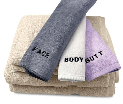 Crafty Cloth 10-Piece 4-Texture Towel Set for Complete Body Care, Embroidered | Luxurious Skin Care Towels for Cleaning, Exfoliating, and Drying – Brown, White, Purple, Gray - color: Brown/Gray/White/Purple, style: Embroidered