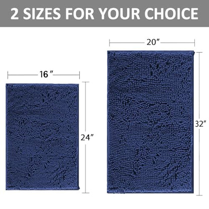 Non Slip Washable 2 Piece Extra Absorbent Shaggy Chenille Bathroom Rugs and Mats Sets, Soft & Dry Bath Rug/Mat Sets for Bathroom Washable Carpets Set Navy Blue Blue - color: Navy Blue