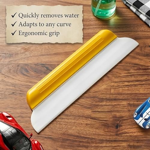 1 Pack 14 Inch Car Drying Squeegee, Yellow Flexible Silicone Water Blade for Window Shower, Auto T-Bar Rubber Wiper for Windshield & Bathroom - size: 1 Pack