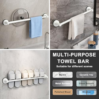 MGahyi White No Drill Adjustable Stainless Suction Cup Towel Bar | 14.6 ~ 24Inch Extendable Bath Shower Towel Holdere,Heavy Duty Towel Rack Suitable for Tile, Glass & Smooth Flat Surfaces - color: White