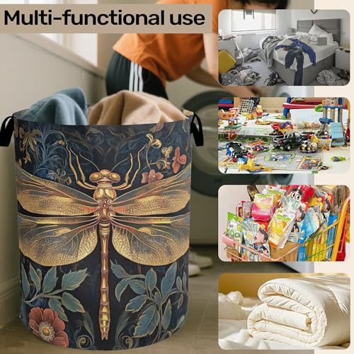 Retro Dragonfly Foldable Laundry Hamper - Waterproof Fabric Storage Basket with Handles, Clothes Hampers for Laundry,Bedroom,Dorm - color: Retro Dragonfly
