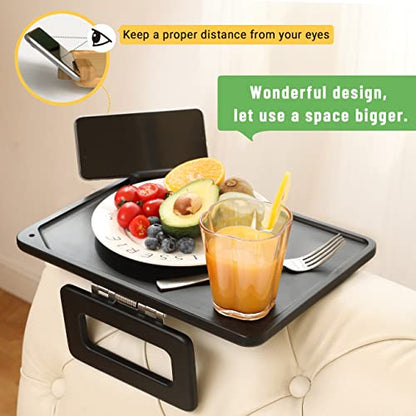 Smatdecis Couch Arm Tray Table Sofa Arm Clip, Armrest Tray Table Suitable for Home Drinks/Fast Food/Fruit Etc, Large Size Multi-Function Black(360° Rotating Stand B) - color: Black, size: 13" x 9.4"(360°B)