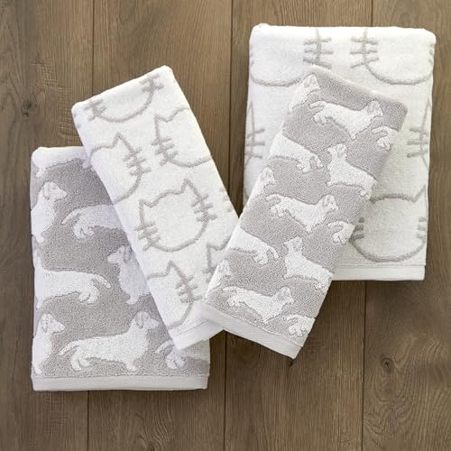 SKL Home Cat Jacquard 100% Cotton Reversible 2pc Hand Towel Set, White/Gray - size: 16 inches x 26 inches