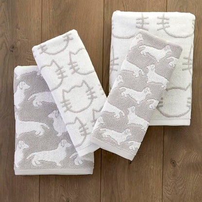 SKL Home Cat Jacquard 100% Cotton Reversible 2pc Hand Towel Set, White/Gray - size: 16 inches x 26 inches
