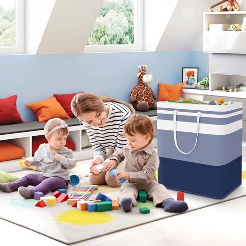 StorageRight Laundry Basket Hamper Large Collapsible Laundry Hamper with Easy Carry Handles，Freestanding Clothes Hampers for Laundry, Bedroom, Dorm, Clothes, Towels, 100L, Gradient Blue | Freestanding Clothes Hampers, Foldable design, with Easy Carry Hand