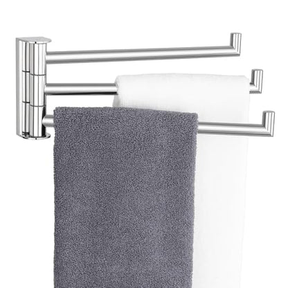 Aomasi Swivel Towel Rack with 3 Rotating Arm, Polished Chrome, Wall Mounted | 304 Stainless Steel, Rustproof Folding Towel Bar for Bathroom Kitchen RV, 180° Rotate Independently, Space-saving Design - color: Polished Chrome