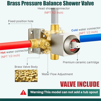 Heyalan 6 Inch Shower Set with Tub Spout and Valve,Brushed Nickel | 6-inch square rainfall head, tub spout with diverter, male-thread rough-in valve, single-handle control and wall-mount design - color: Brushed Nickel, size: 6 Inch Square Shower Head