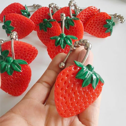 Strawberry Shower Curtain Hooks Rings Set of 12 for Shower Rod | Rustproof Metal S Shower Hook with Resin Strawberry Decorative Curtain Hooks, Cute Fashion Fruit Theme Kids Bathroom Decor