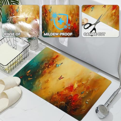 Bathroom Runner Mat Rugs Long,Cat Flower Garden Butterflies 3D Painting Diatomite Stone Bath Mat Large Absorbent Diatomaceous Non Slip Fast Dry Bathroom Rugs 16x42in - color: Design10