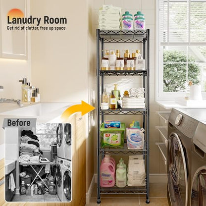 DurayLoly 15.8"W 5-Tier Narrow Wire Shelving, Adjustable shelf, for Kitchen | Slim 15.8"Wx11.8"Dx53"H, Leveling feet+anti-tip, Rustproof, 10-min tool-free assembly, For kitchen, bath, laundry, pantry - size: 15.8"W x 11.8"D x 53"H