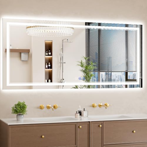 28"x60" LED Bathroom Mirror with Lights, Anti-Fog, Backlit + Front Lit, Dimmable, Led Vanity Mirror for Wall, Lighted Bathroom Mirror, 3 Colors, Shatter-Proof Tempered Glass - size: 28"L x 60"W