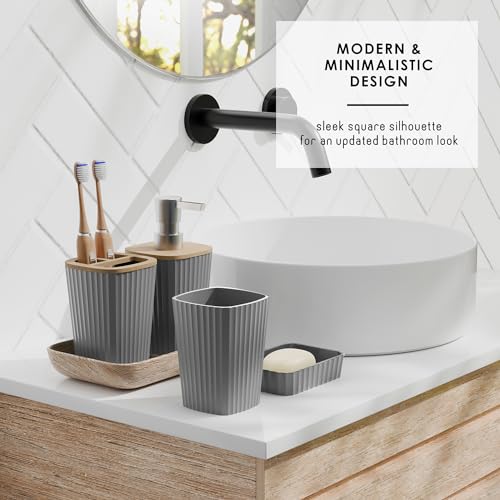 Clara Clark Bathroom Set, Bathroom Sets with Shower Curtain and Rugs | 22 Piece Grey Bathroom Accessories Set with Toothbrush Holder, Soap Dispenser, Soap Dish, Toilet Brush, and Trash Can - color: Grey, size: Complete Set + Bath Rugs