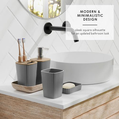 Clara Clark Bathroom Set, Bathroom Sets with Shower Curtain and Rugs | 22 Piece Grey Bathroom Accessories Set with Toothbrush Holder, Soap Dispenser, Soap Dish, Toilet Brush, and Trash Can - color: Grey, size: Complete Set + Bath Rugs