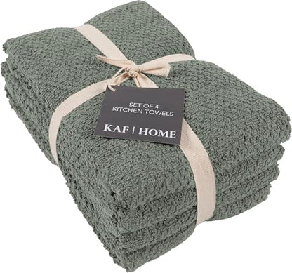 KAF Home Set of 4 Deluxe Popcorn Terry Kitchen Towels | 20 x 30 Inches | 100% Cotton Kitchen Dish Towels (Agave Geen) - color: Agave Geen