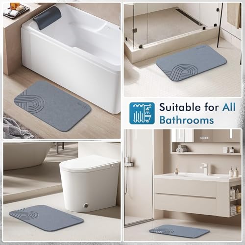SoliCozy Stone Bath Mat - Diatomaceous Earth Quick Dry Bath Mat, Super Absorbent Non-Slip Shower Mat for Bathroom, Kitchen, Pool - Natural Diatomite Bathtub Mat (Grey, 16x24in.