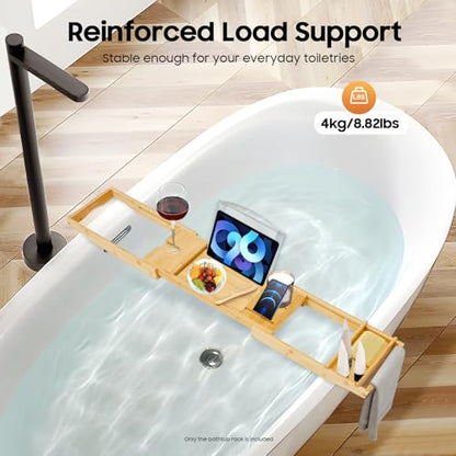 Bathtub Tray Caddy, Expandable Bamboo Bath Tray Waterproof Bamboo Bathtub Trays Bathroom Organizer for Housewarming, Anniversary, Wedding
