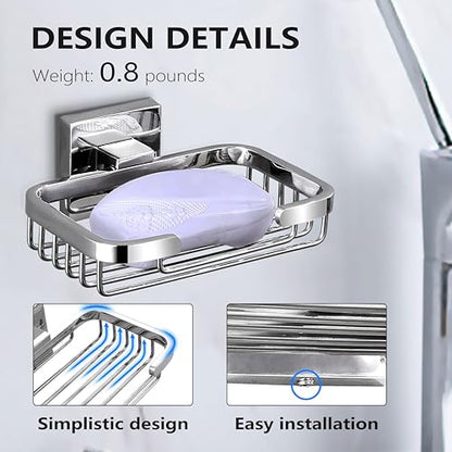 SEIDO Soap Dish for Shower, 304 Stainless Steel Bar Soap Holder for Bathroom & Kitchen, Polished Chrome Soap Tray for Shower, 4.8" L x 3.2" W Internal - color: Polished Chrome