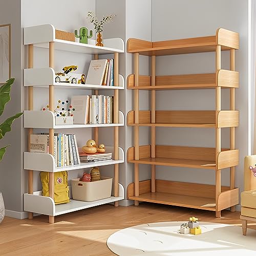 OSCHF 5-Tier Wooden Open Bookcase, Oak | Modern Display Bookshelf with Top Edge, Solid Wood Frame, Home and Office Storage - color: Oak, size: 5-tier