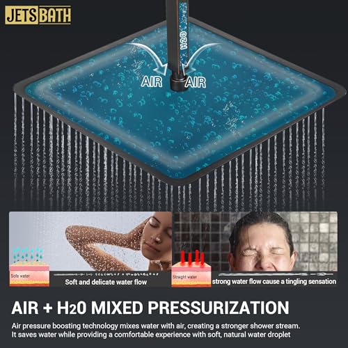 16" Thermostatic Dual Rainfall Head Shower System with Handheld & Valve, 16” Ceiling Shower Faucet Set with 6-Inch Shower Head, JetsBath Oil Rubbed Bronze Full Body Shower System for Couples/2-Person - color: Oil Rubbed Bronze