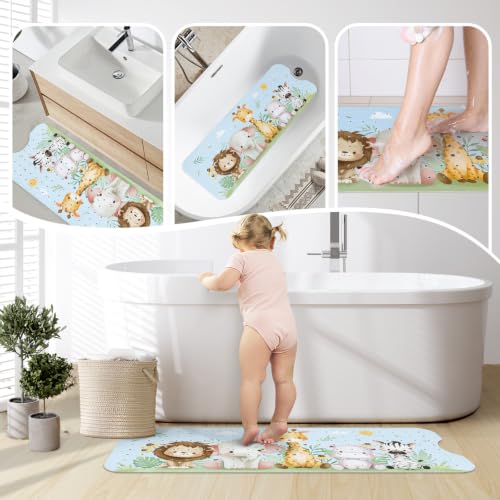 SHUCHING Baby Bath Mat for Tub Non Slip-40x16 Inch, Woodland Animal | Bathtub Mat for Kids & Toddler Mold Free, Long Shower Mat for Inside Shower with Suction Cup, Machine Washable - color: Woodland Animal