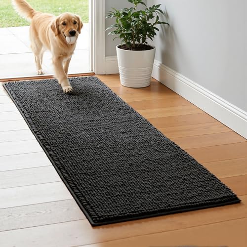 SUBRTEX Bathroom Rugs, 24" x 60" Chenille Bath Rug Soft Short Plush Bath Mat Soft Shower Mat Water Absorbent Shower Mat Quick Dry Machine Washable, Black - color: Black, size: 24" x 60" (Runner)