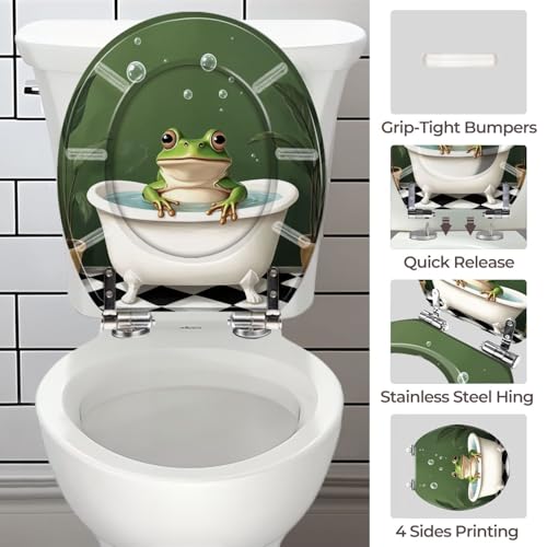 Round Resin Toilet Seat, Quietly Close Quick Release Hinges Cover | Toilet Lid Cover Easy to Clean and Install, Funny Cute Frog Cool Animal Green Plant Leaves Tropical Heavy Duty Toilet Seat - color: pattern5, size: O-shape