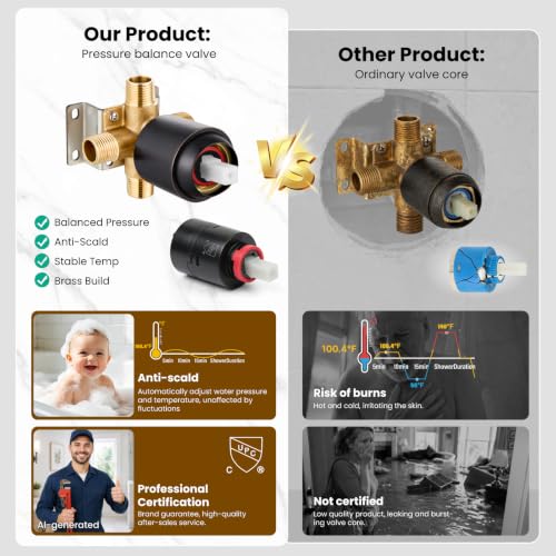 gotonovo Tub Shower Faucet Set with Valve 6 Mode Handheld Oil Rubbed Bronze | Bathtub Faucet Set,6 Mode ABS Handheld Spray,6.3’’ Metal Tub Spout,Brass Valve Trim Kit,Shower Head and Handle Kit,Wall Mount - color: Bronze