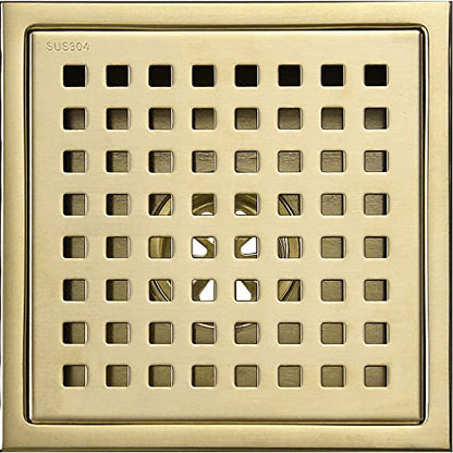 TRUSTMI 6 Inch Square Shower Floor Drain with Removable Grid Grate Cover, SUS 304 Stainless Steel,Brushed Gold - size: Grid Cover
