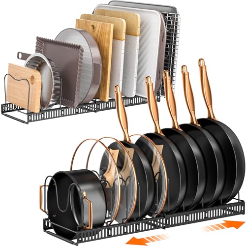 MUDEELA Expandable Pot Pan Lid Organizers inside Cabinet, 10 Divider 2-Pack | Expandable 11.8–22.9", 10 Adjustable Divider, Tool-Free Assembly, Non-Slip, Scratch-Proof, For Pan Lid Cutting Board Bakeware - color: Black, size: 10 Dividers-2 Pack