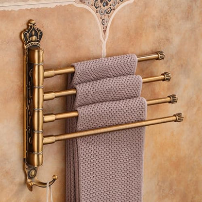 ZHOUXIAO Gold Bathroom Swing Out Towel Bar Holder Hook Wall-Mounted/Swivel Towel Rack Hanger Organizer for Bathroom, Vintage Towel Bar Folding Arm Swivel Hanger Bathroom STO 5Bars