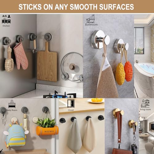 ZESLMG Suction Cup Hooks for Shower, Bronze Wreath Hangers for Front Door Glass Window Bathroom Kitchen Wall, Removable Towel Holder Bath Robe Loofah Coat Hooks No Damage for Hanging, 2 Pack